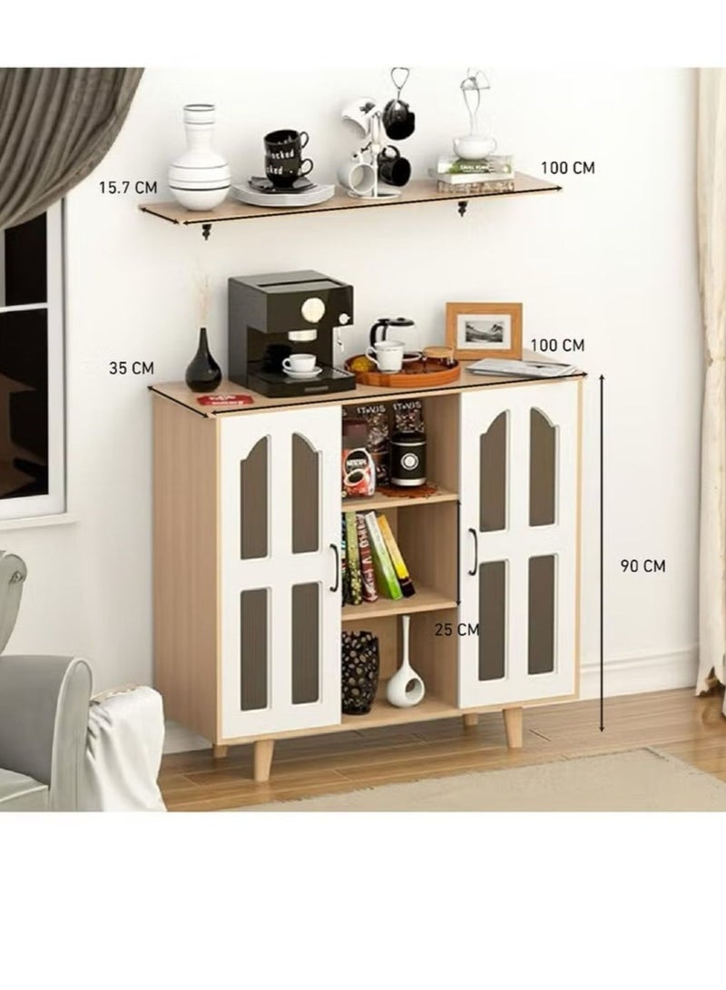 إكسبرت خزانة تخزين متعددة الأغراض لركن القهوة، خزانة جانبية للمطبخ بأرفف وأبواب، حامل فرن الميكروويف، منظم مطبخ للأواني والفواكه والخضروات - Image 3