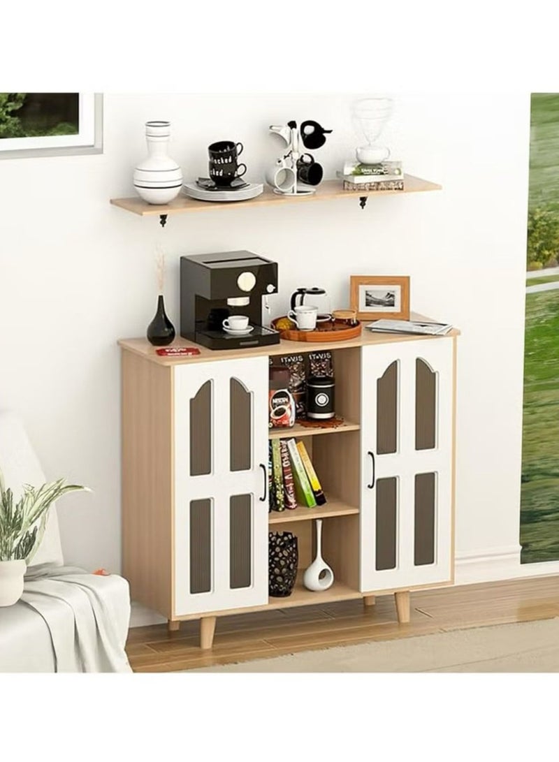 إكسبرت خزانة تخزين متعددة الأغراض لركن القهوة، خزانة جانبية للمطبخ بأرفف وأبواب، حامل فرن الميكروويف، منظم مطبخ للأواني والفواكه والخضروات - Image 4