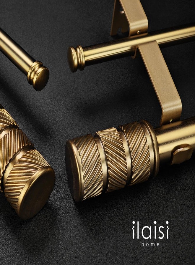 ILAISIHOME قضبان ستائر من ILAISIHOME بقطر 1-1/8 بوصة، مطلية باللون الذهبي العتيق، مع تصميم مُخرّم في نهايتها، قضبان ستائر مزدوجة قابلة للتمديد من 72 إلى 144 بوصة، مناسبة للنوافذ بعرض من 68 إلى 140 بوصة، عبوة واحدة - Image 2
