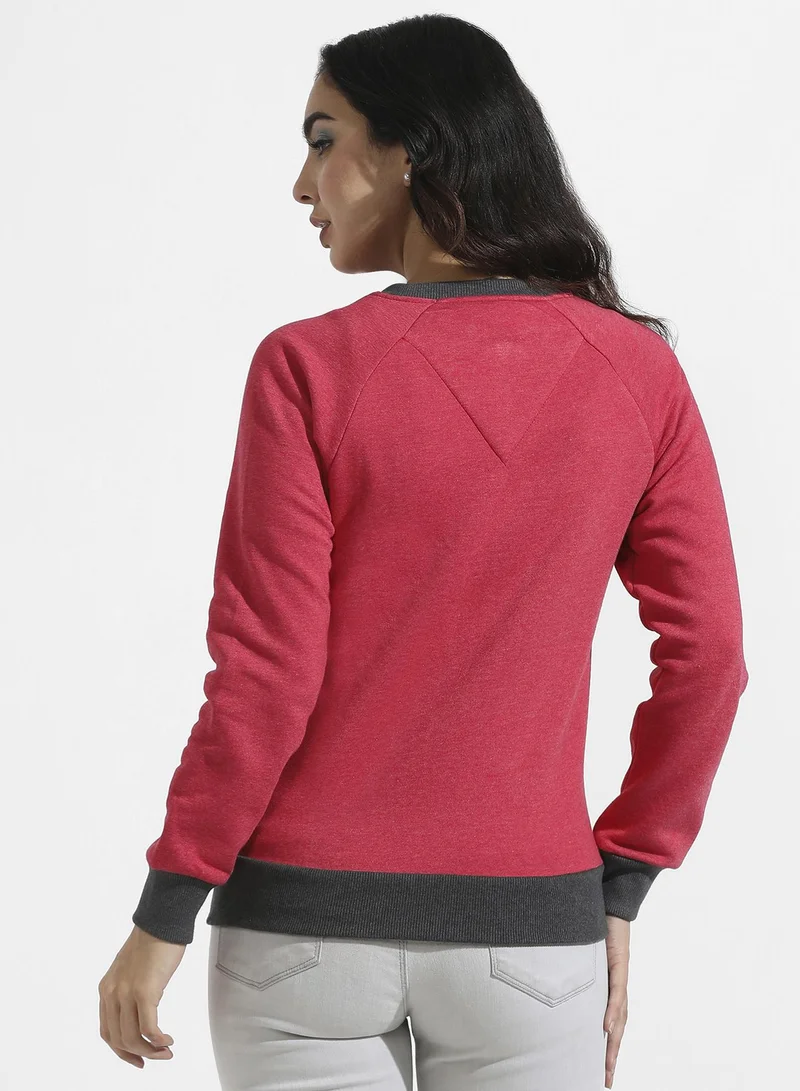 Campus Sutra Zip-Front Sweatshirt With Contrast Hem