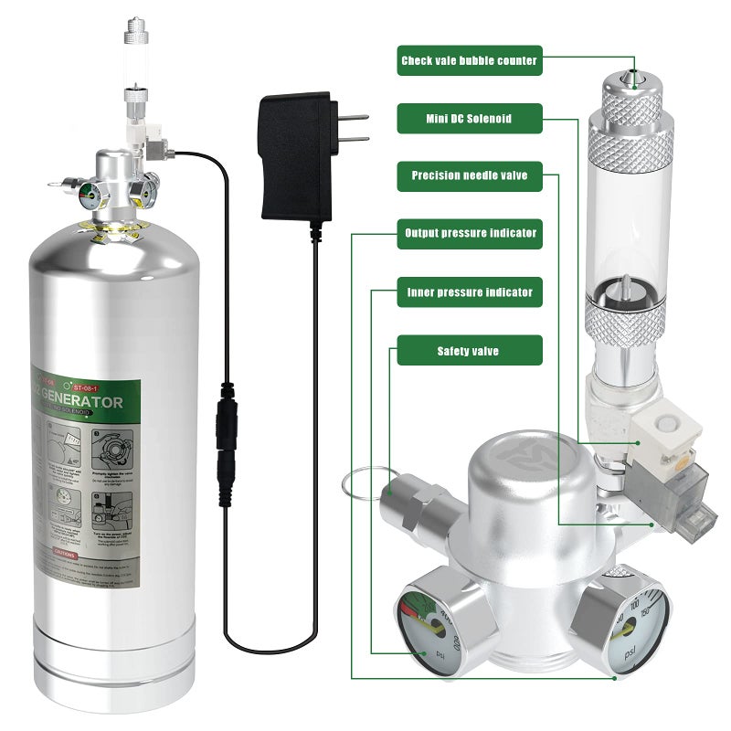 MagTool 4L Aquarium CO2 Generator System Carbon Dioxide Reactor Kit with Regulator and Needle Valve (4L with Solenoid) - Image 3