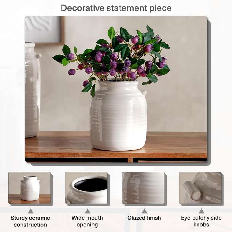 Pan Home Ceramic Vase - White - 18x18x21cm - Image 5