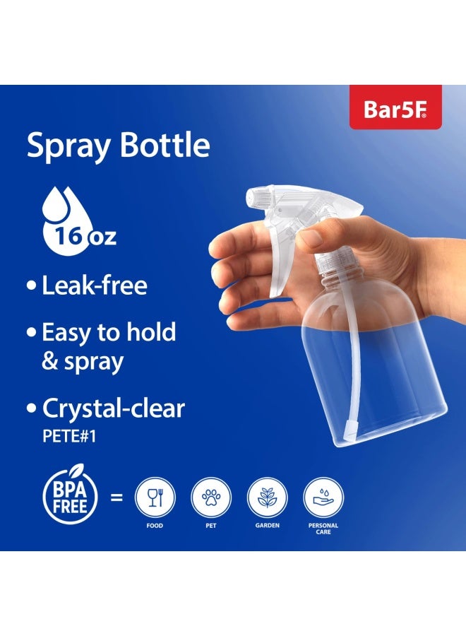 Bar5F Plastic Spray Bottle, 16 oz | Leak Proof, Empty, Clear, Trigger Handle, Adjustable Fine to Stream Output, Refillable, Heavy Duty Sprayer for Hair Salons & Spas, Household Cleaners, Cooking - Image 2