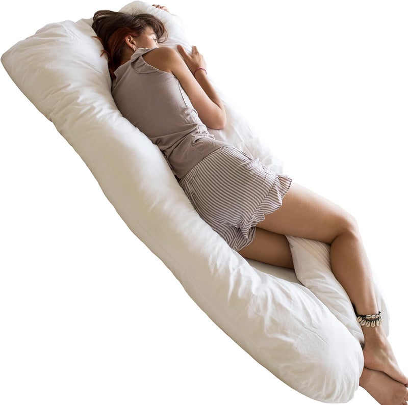 MINICAMP وسادة جسم على شكل U من MINICAMP  وسادة مريحة للحوامل مع غطاء قطن عضوي معتمد من GOTS  وسادة عناق للبالغين  ضرورة للحمل لنوم مريح وتخفيف الآلام - Image 1