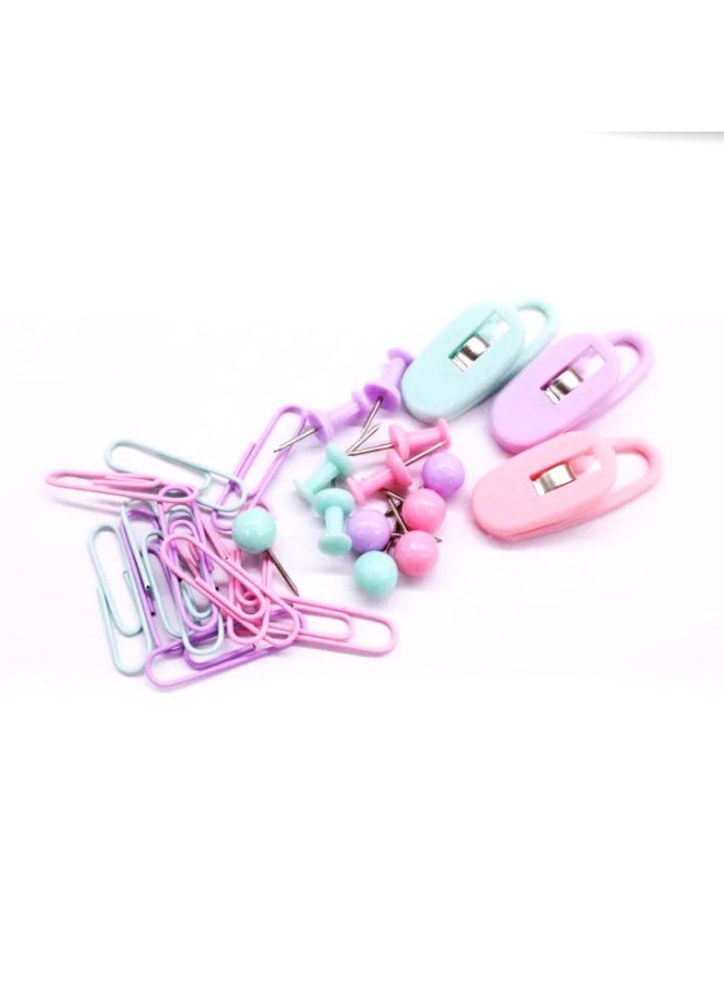 Colorful Stationery Set – 4 Pieces Paper Clips + Push Pins + Round Pins + Metal Clips with Storage Box - Image 2