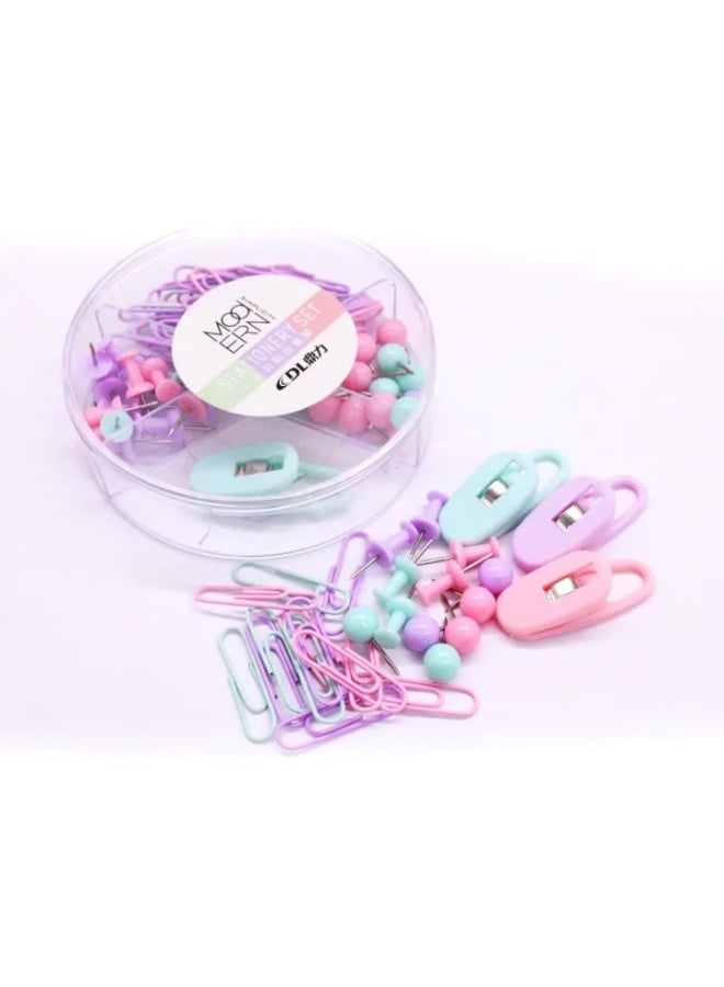Colorful Stationery Set – 4 Pieces Paper Clips + Push Pins + Round Pins + Metal Clips with Storage Box - Image 3
