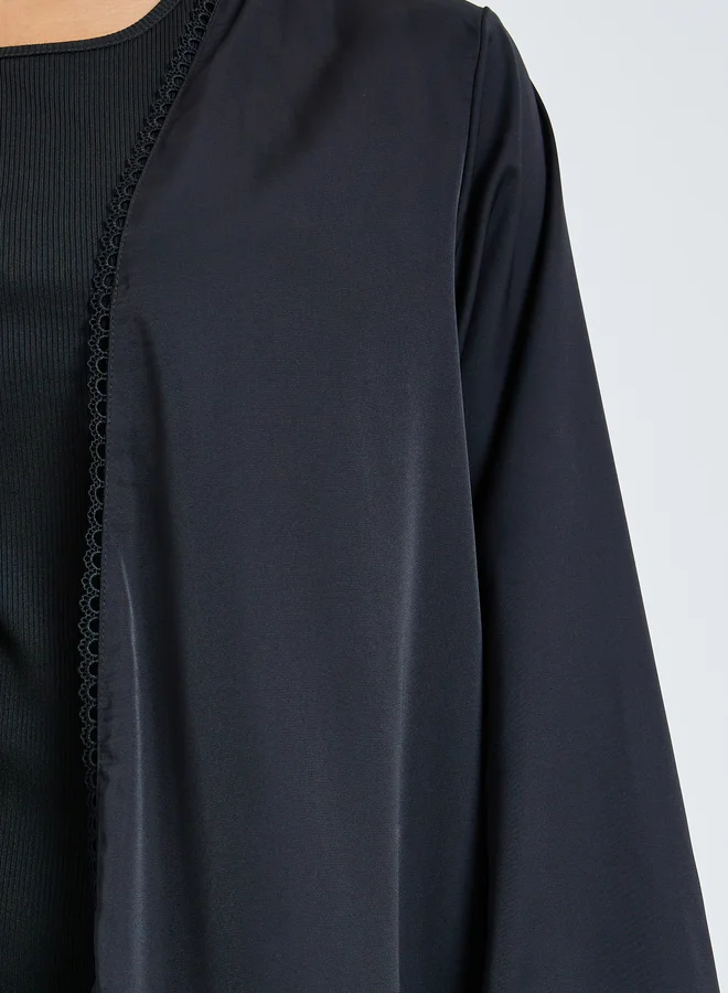 Amirah  Black Front Open Abaya with Lace Trim for Women | Best Price UAE