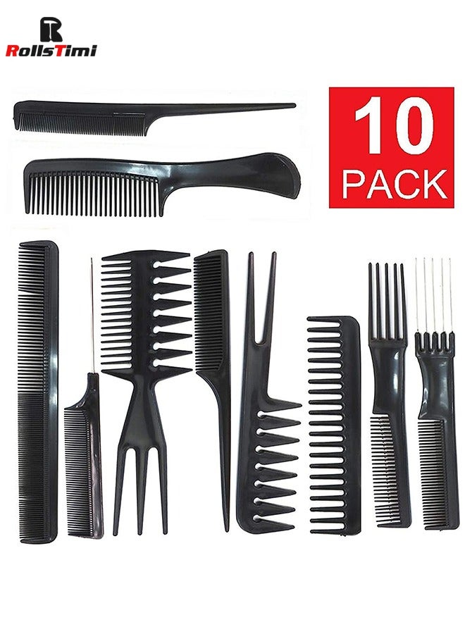 RollsTimi  10PCS Black Hair Comb Set Hair Styling Comb for Women Men Kids Hairdressing Hair Cutting Combs for Hair Styling Tool - Image 1