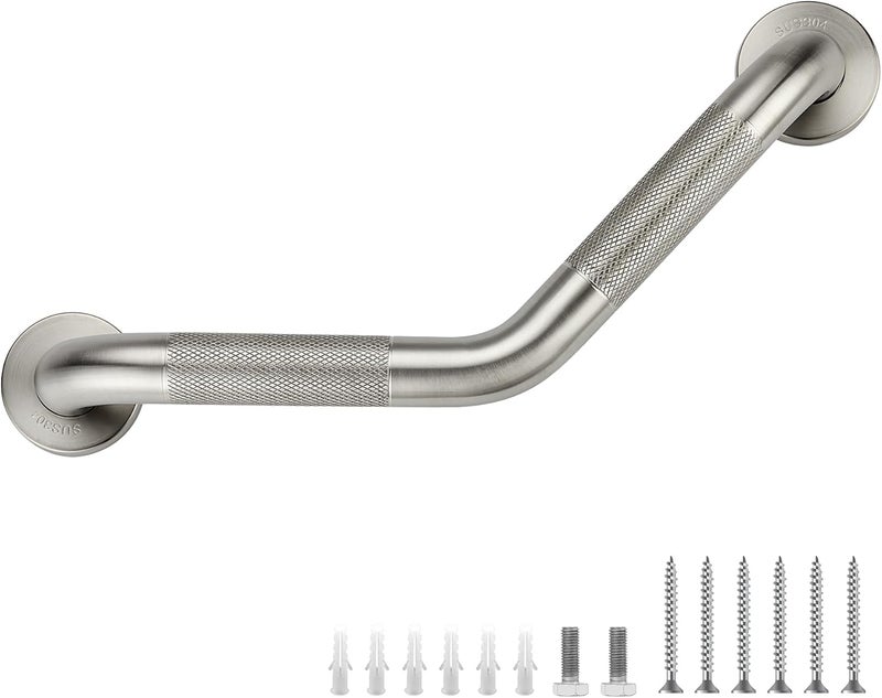 JOY DECOR Grab Bars for Bathtubs and Showers- 1-1/4 x 16 Angled Shower Grab Bar for Seniors Knurled Stainless Steel Handicap Grab Bars for Wall (Brushed Nickel, 1 Pack) - Image 1