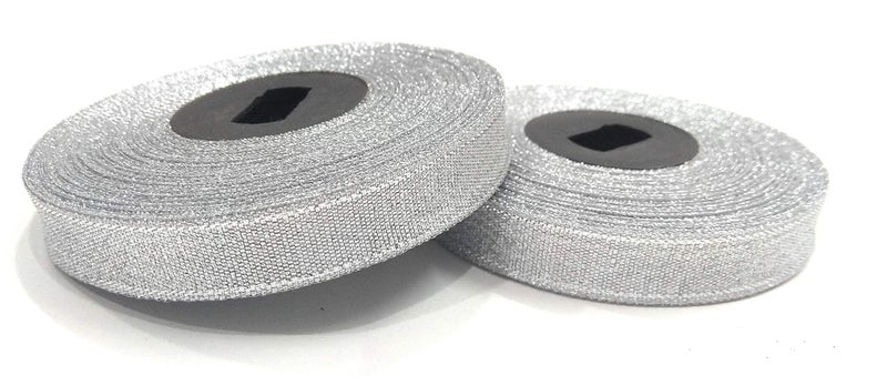 Ditya Crafts Set of 4 Rolls Gota Ribbon Lace Border for/Sarees/Lehenga/Suits/Blouses and Craft (Size:- 2 Piece of 0.50 Inches & 1.00 Inches, Length:- 20 Mtrs Each Approx) (Silver) - Image 1
