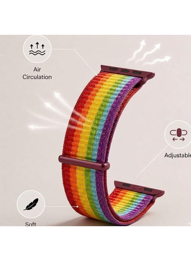 MARGOUN Breathable Nylon Sport Loop Band Compatible with Apple Watch 44mm 45mm 46mm 49mm for Women Men, iWatch Wrist Straps for Ultra 3 2, Se, Series 11 10 9 8 7 - Rainbow Gradient - Image 4