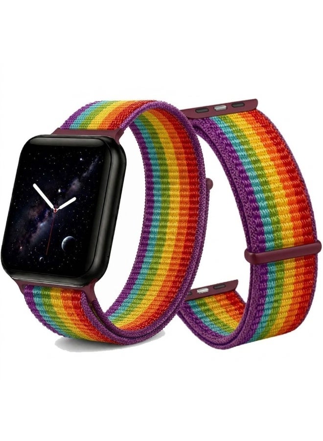 MARGOUN Breathable Nylon Sport Loop Band Compatible with Apple Watch 44mm 45mm 46mm 49mm for Women Men, iWatch Wrist Straps for Ultra 3 2, Se, Series 11 10 9 8 7 - Rainbow Gradient - Image 2