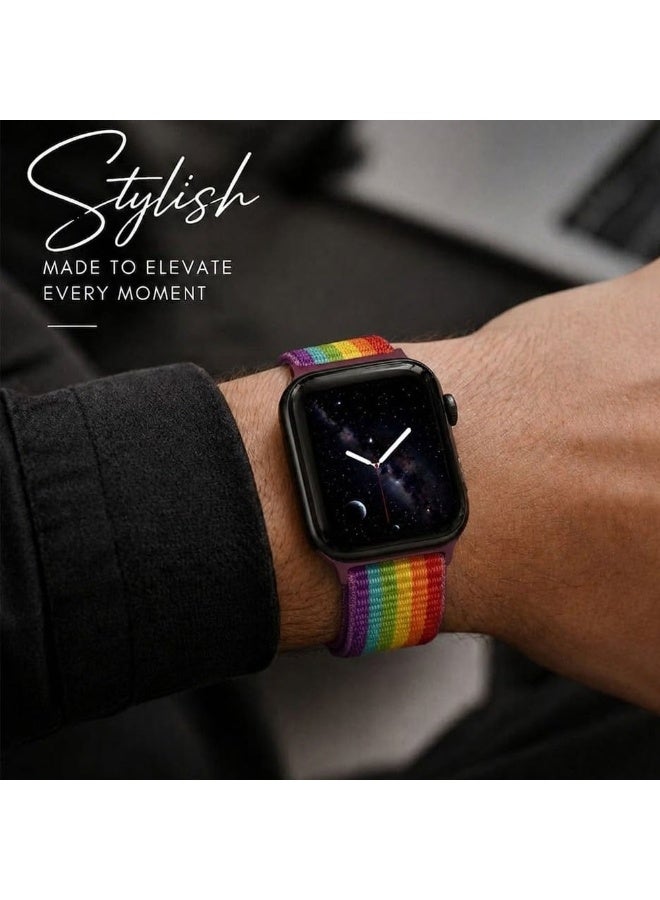 MARGOUN Breathable Nylon Sport Loop Band Compatible with Apple Watch 44mm 45mm 46mm 49mm for Women Men, iWatch Wrist Straps for Ultra 3 2, Se, Series 11 10 9 8 7 - Rainbow Gradient - Image 5