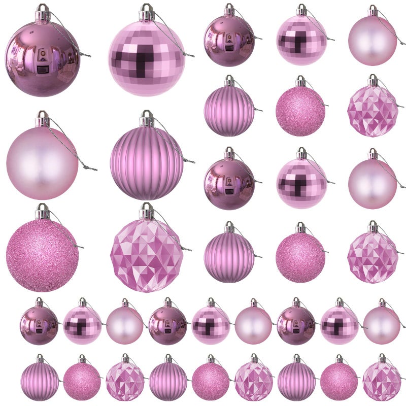 جايم إكسل زخارف عيد الميلاد الوردي - زخارف شجرة عيد الميلاد كرات زخارف شاترة معلقة كرات لامعة لعيد الميلاد إكليل إكليل إكليل مجموعة ديكور العطلات من 36pcs متعددة (1.6 "" 2.5 "" 3.2 "" ") - Image 1