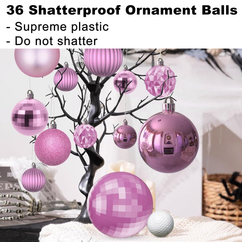جايم إكسل زخارف عيد الميلاد الوردي - زخارف شجرة عيد الميلاد كرات زخارف شاترة معلقة كرات لامعة لعيد الميلاد إكليل إكليل إكليل مجموعة ديكور العطلات من 36pcs متعددة (1.6 "" 2.5 "" 3.2 "" ") - Image 3
