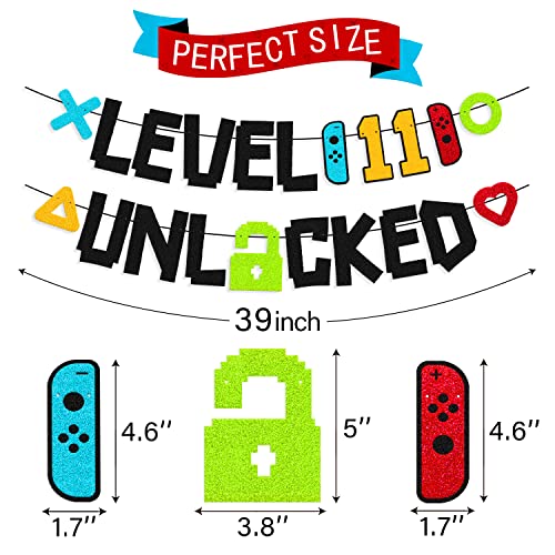 Festiko® Level 11th Unlocked Sign Banner Happy 11th Birthday Level Up Eleventh Bday Party Decorations for Video Game Controller Themed Kids Boy Girl Birthday Event Celebration Supplies - Image 3