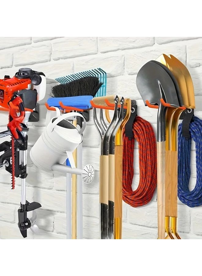 Coral Orange Heavy Duty Metal Wall Mounted Garage Storage Hook Organizer For Gardening Tools - Image 5