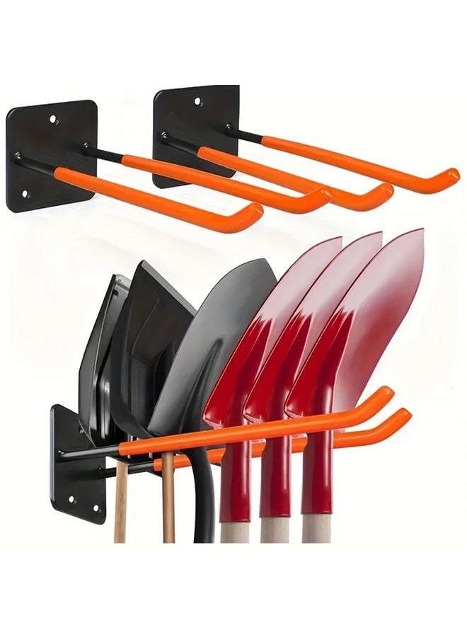 Coral Orange Heavy Duty Metal Wall Mounted Garage Storage Hook Organizer For Gardening Tools - Image 2