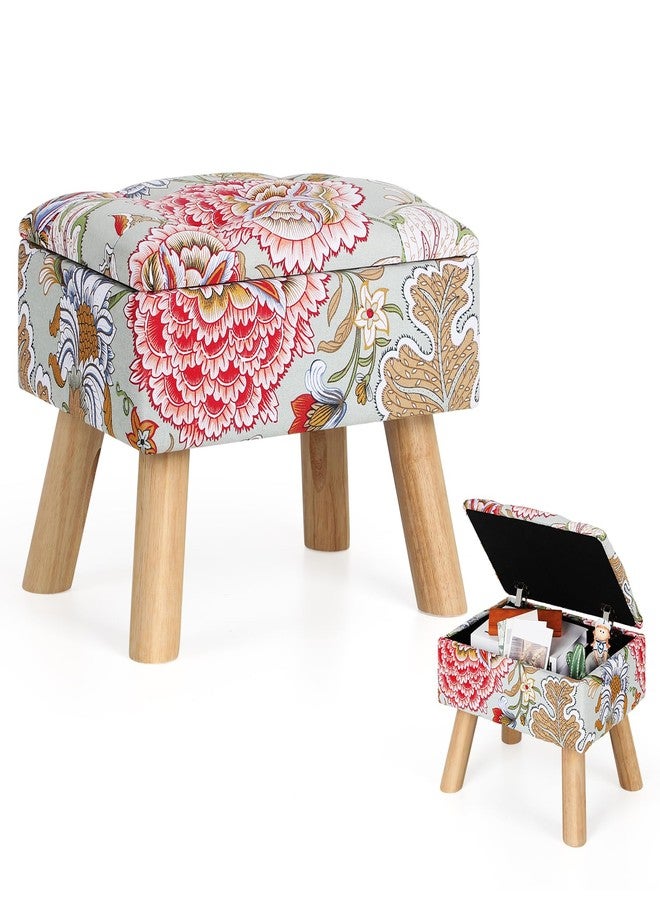 ETELI Small Foot Stool Ottoman with Storage Versatile Square Storage Ottoman Boho Foot Rest with Sturdy Wood Legs Floral Footstools and Ottomans for Living Room Bedroom and Enterway - Image 1