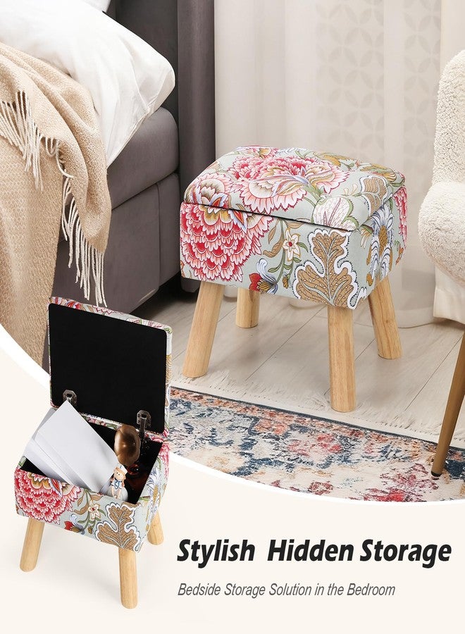 ETELI Small Foot Stool Ottoman with Storage Versatile Square Storage Ottoman Boho Foot Rest with Sturdy Wood Legs Floral Footstools and Ottomans for Living Room Bedroom and Enterway - Image 3