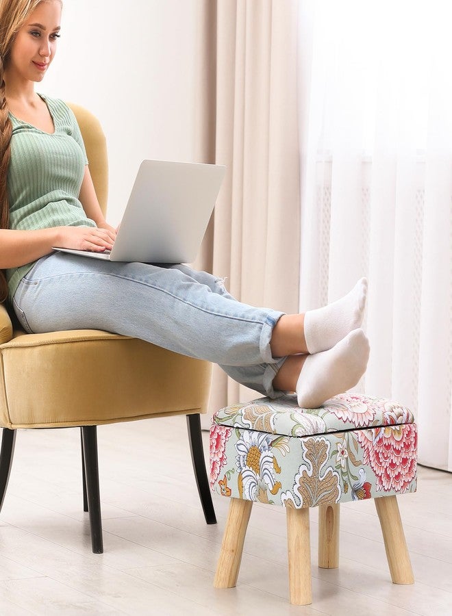 ETELI Small Foot Stool Ottoman with Storage Versatile Square Storage Ottoman Boho Foot Rest with Sturdy Wood Legs Floral Footstools and Ottomans for Living Room Bedroom and Enterway - Image 4