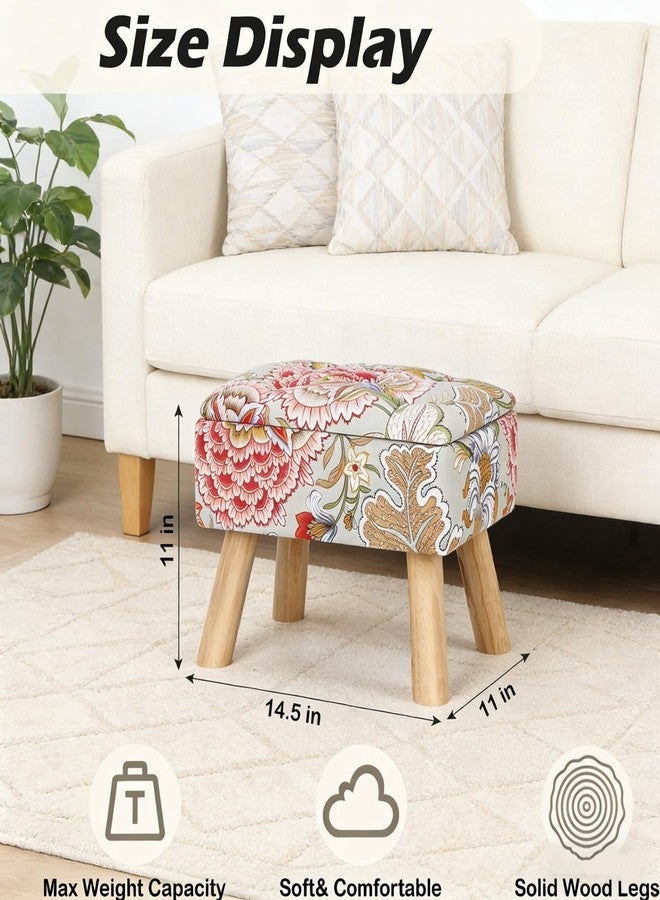 ETELI Small Foot Stool Ottoman with Storage Versatile Square Storage Ottoman Boho Foot Rest with Sturdy Wood Legs Floral Footstools and Ottomans for Living Room Bedroom and Enterway - Image 2