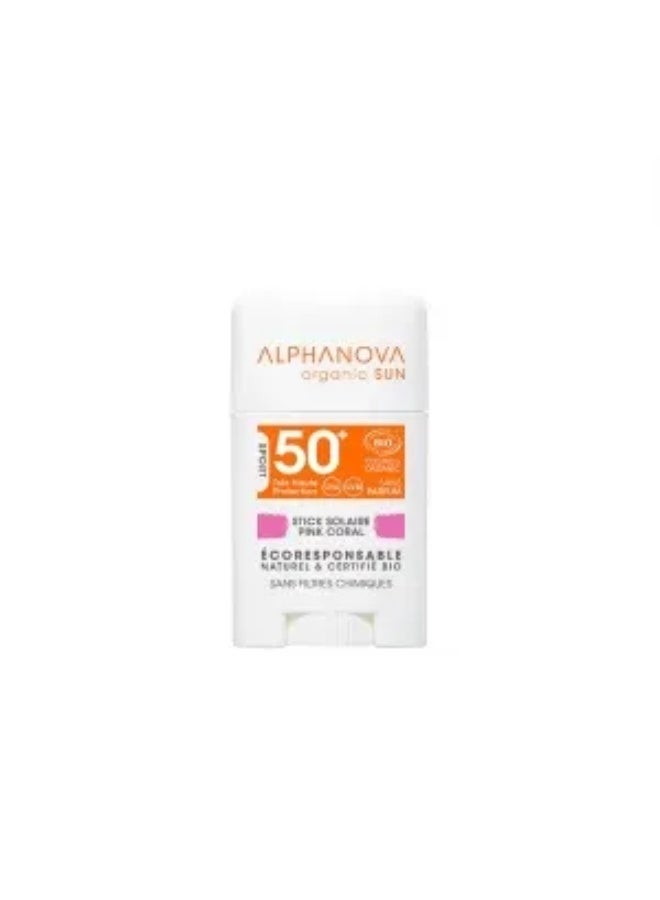 Alphanova Sun Face Pink Coral Sun Stick SPF50+ Organic 12g - Image 1
