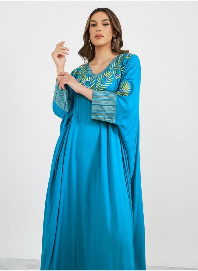 Maxim Creation - Embroidered Batwing Sleeve Jalabiya with V Neck by Styli - Image 1