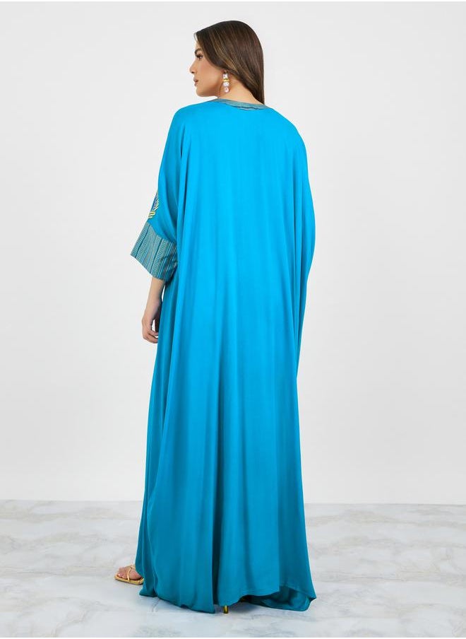 Maxim Creation - Embroidered Batwing Sleeve Jalabiya with V Neck by Styli - Image 1