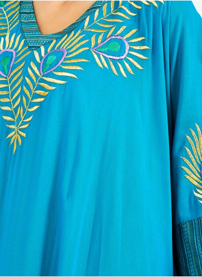 Maxim Creation - Embroidered Batwing Sleeve Jalabiya with V Neck by Styli - Image 1
