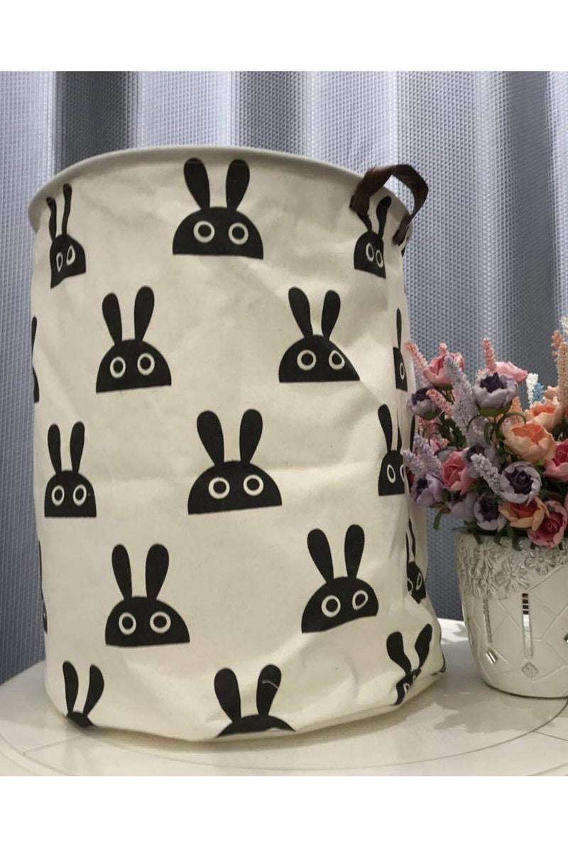 Cute Rabbit Printed Household Fabric Fortable Laundry Basket With Handle Durable Lightweight Kawaii Large Capacity Clothing Blanket Toy Organizer For Home Daily Use - Image 3
