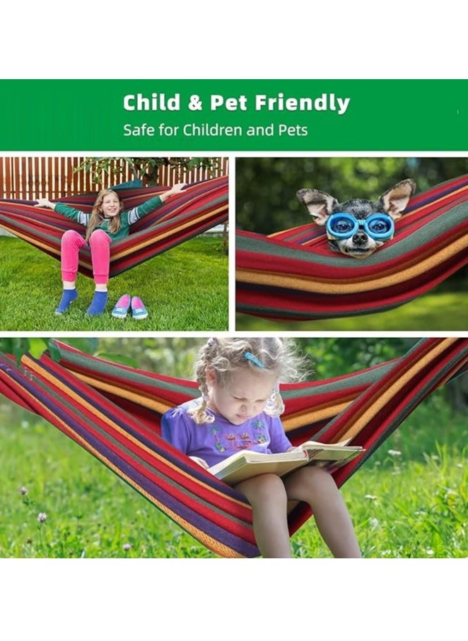 Double Cotton Hammock with Space Saving Steel Stand, Red