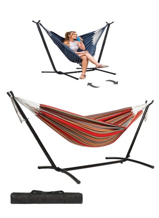 Double Cotton Hammock with Space Saving Steel Stand, Red - pzsku/ZB99797D9CEB731B88F83Z/45/_/1736837938/7604aa87-f250-4dbb-b8b4-31448c34193b