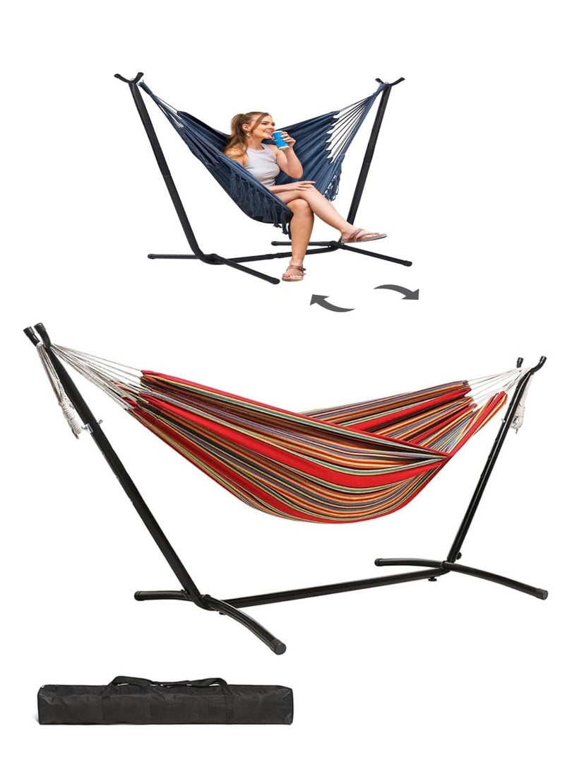 Double Cotton Hammock with Space Saving Steel Stand, Red