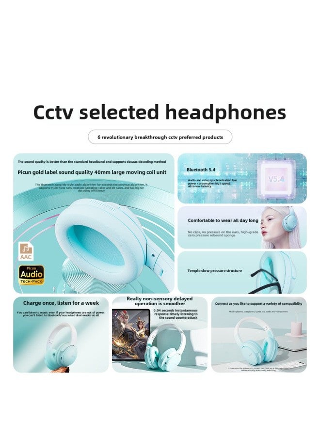 Bluetooth Headset Wireless Noise Reduction Girls Wired Computer Headset Gaming Band Mic Queen-Color:Official Standard Configuration [variety Atmosphere | Trendy Non-contrasting Style] - [crystal White | Luminous Version]★100h Battery Life★Hifi Lossless Sound Quality★Bluetooth/plug  - Image 5