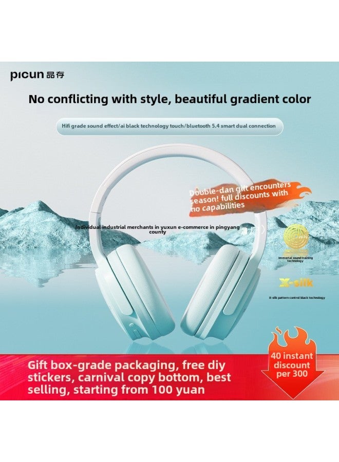 Bluetooth Headset Wireless Noise Reduction Girls Wired Computer Headset Gaming Band Mic Queen-Color:Official Standard Configuration [variety Atmosphere | Trendy Non-contrasting Style] - [crystal White | Luminous Version]★100h Battery Life★Hifi Lossless Sound Quality★Bluetooth/plug  - Image 2