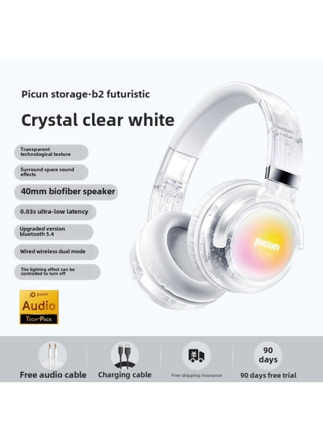 Bluetooth Headset Wireless Noise Reduction Girls Wired Computer Headset Gaming Band Mic Queen-Color:Official Standard Configuration [variety Atmosphere | Trendy Non-contrasting Style] - [crystal White | Luminous Version]★100h Battery Life★Hifi Lossless Sound Quality★Bluetooth/plug  - Image 1