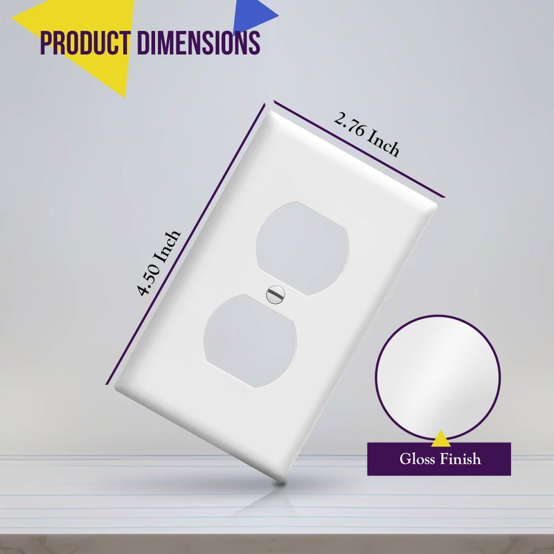 Enerlites 8821-W Duplex Receptacle Outlet Wall Plate, Standard Size 1-Gang, Polycarbonate Thermoplastic, White - Image 2