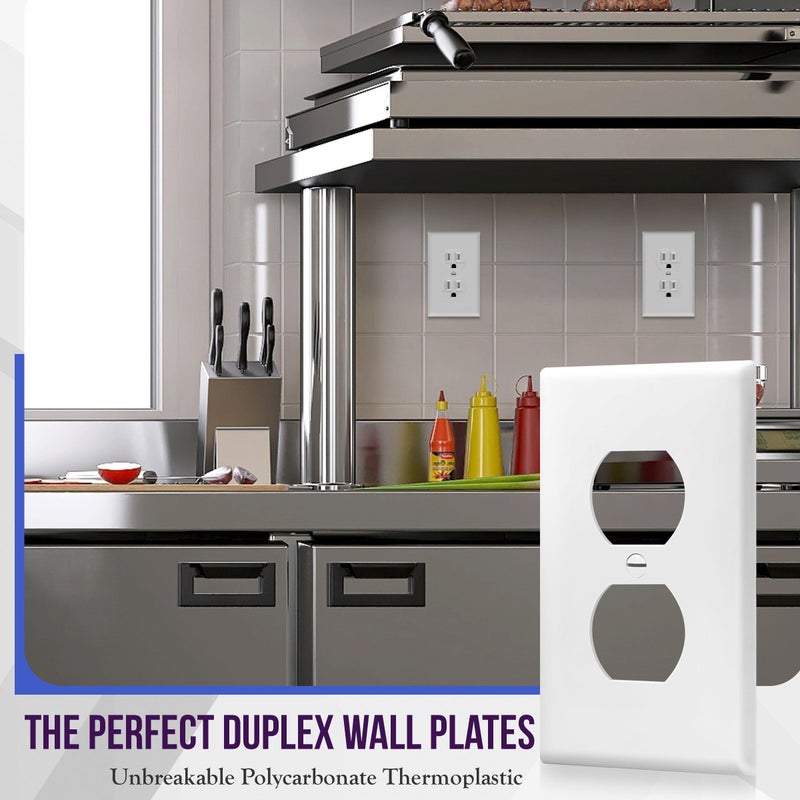 Enerlites 8821-W Duplex Receptacle Outlet Wall Plate, Standard Size 1-Gang, Polycarbonate Thermoplastic, White - Image 3
