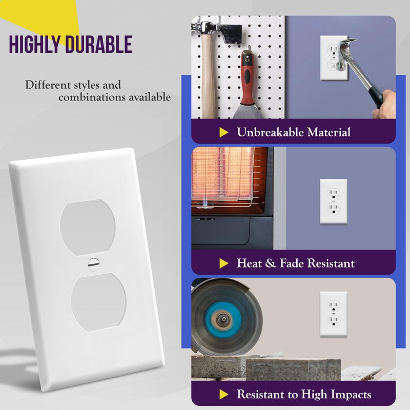 Enerlites 8821-W Duplex Receptacle Outlet Wall Plate, Standard Size 1-Gang, Polycarbonate Thermoplastic, White - Image 4