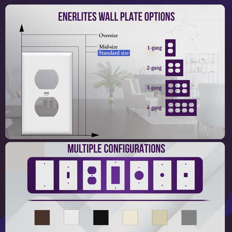 Enerlites 8821-W Duplex Receptacle Outlet Wall Plate, Standard Size 1-Gang, Polycarbonate Thermoplastic, White - Image 5