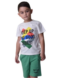 Kids Boys Set 2-Piece T-Shirt & Shorts - Off-White & Green