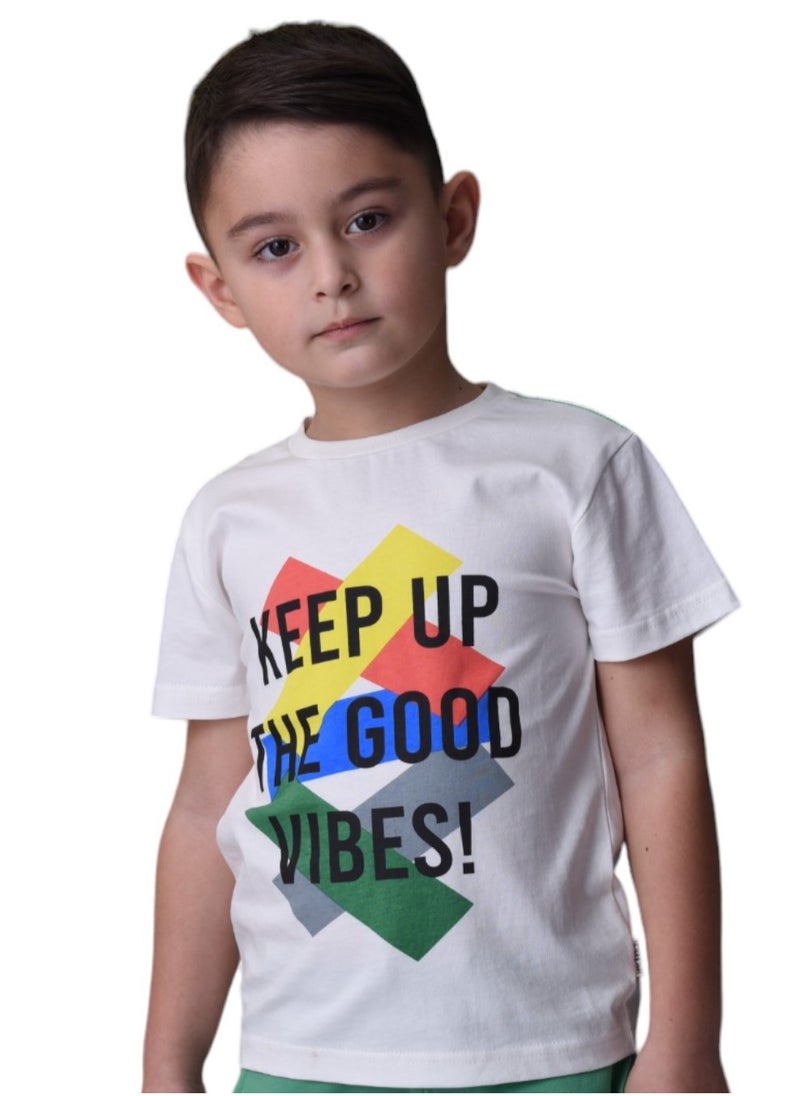 victor and jane - Kids Boys Set 2-Piece T-Shirt & Shorts - Off-White & Green - Image 1