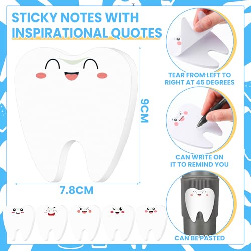 Resholder 24 Pcs Dental Assistant Hygienist Tooth Sticky Notes Tooth Shaped Sticky Notepads Dental Assistant Gift Accessories Funny Cute Office Stuff for Coworkers, Employees, Students, Doctors, and Nurses - Image 3