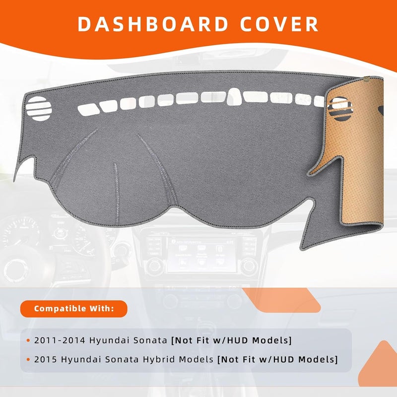 KEYOOG Dashboard Cover Dash Mat Fit for Hy-undai Sonata 2014-2011 (for Left Hand Drive),Car Dash Board Mat Anti-Glare Carpet,Non-Slip Pad Sunshield Protector (Grey) - Image 2