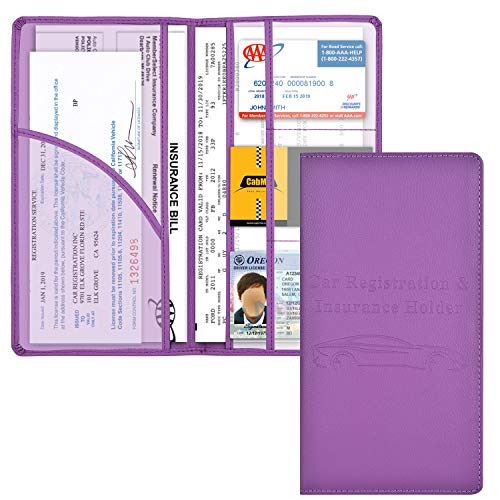 Cacturism Car Registration and Insurance Card Holder Vehicle Glove Box Car Organizer Women Car Accessories with Magnetic Shut for Cards Essential Document Driver License Purple - Image 1