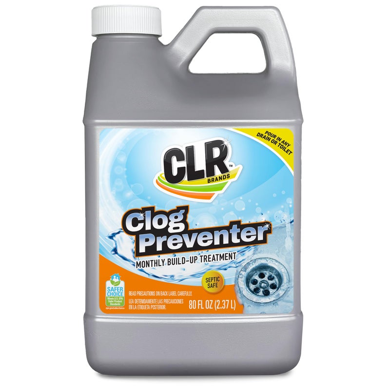CLR Brands® مانع انسداد الأنابيب والصرف الشفاف، مزيل تراكم الصرف الشهري، يساعد على تحلل مصادر الانسداد للحفاظ على تدفق الصرف بسلاسة، آمن على جميع الأنابيب والمصارف - زجاجة سعة 80 أونصة - Image 1