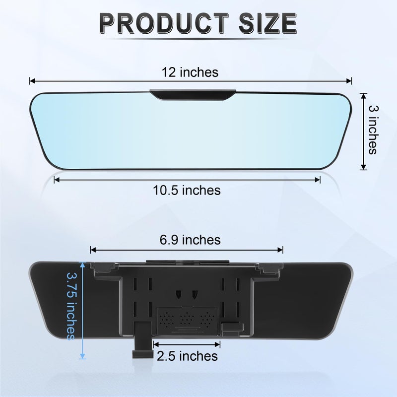 LivTee Anti Glare Rear View Mirror, Universal 12'' (305mm), Wide Angle Panoramic Convex Rearview Mirror, Clip-on to Original to Eliminate Blind Spot and Antiglare for Cars SUV Trucks - Image 4