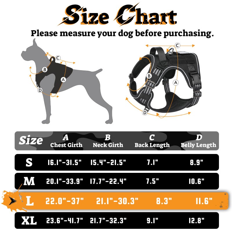 rabbitgoo Dog Harness for Large Dogs No Pull, Tactical Service Pet Vest with Molle and Control Handle, Adjustable and Reflective Military Harness for Easy Walking and Training, Black, L - Image 3
