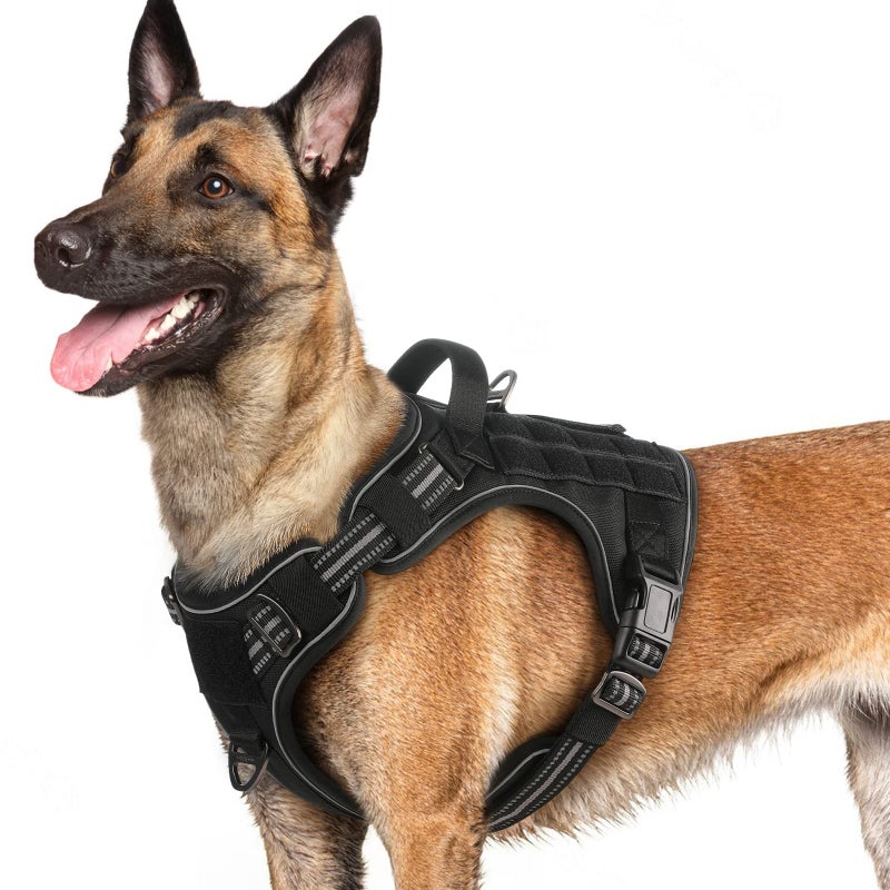 rabbitgoo Dog Harness for Large Dogs No Pull, Tactical Service Pet Vest with Molle and Control Handle, Adjustable and Reflective Military Harness for Easy Walking and Training, Black, L - Image 1